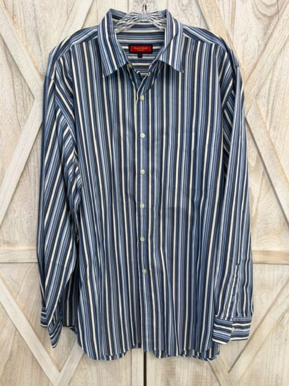 Austin Reed London Men's XL Blue Striped Button Front Dress Shirt 100% Cotton